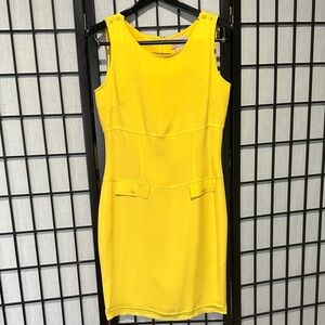 Pat Argenti Vintage Vibrant Yellow Sleeveless 100% Silk Lined Dress Size 10
